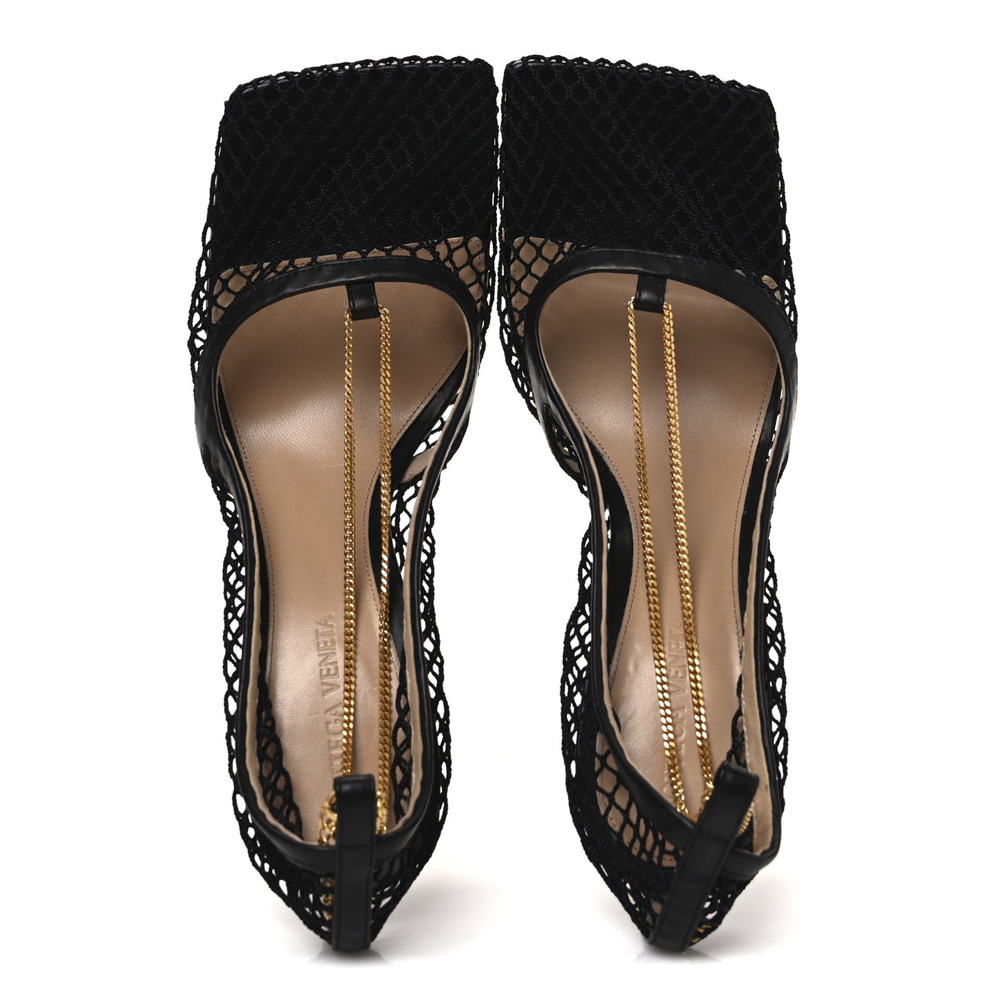 Mesh Calfskin Stretch Chain Strap 90mm Pumps 40.5 Black