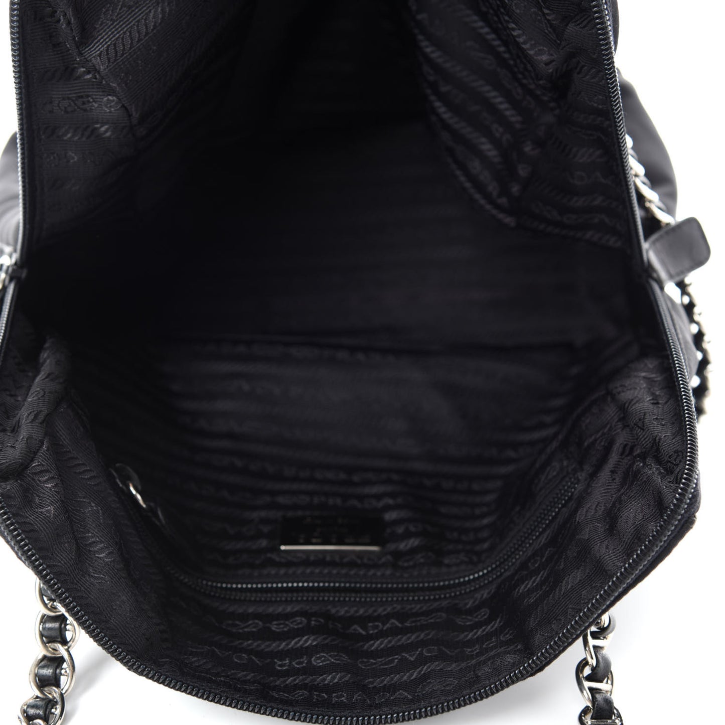 Nylon Tessuto Chain Shoulder Bag Black
