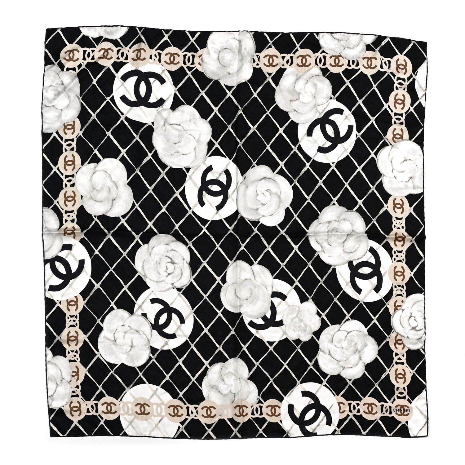 Chanel Silk Camellia CC Square Scarf Black 1 of 4
