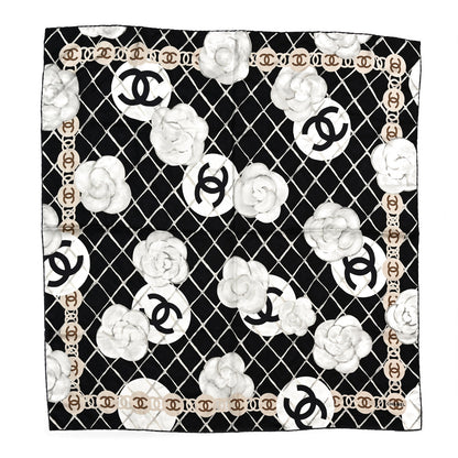 Chanel Silk Camellia CC Square Scarf Black 1 of 4