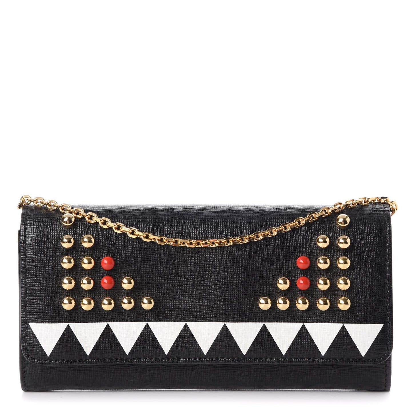 Vitello Elite Studded Monster Continental Wallet on Chain Black