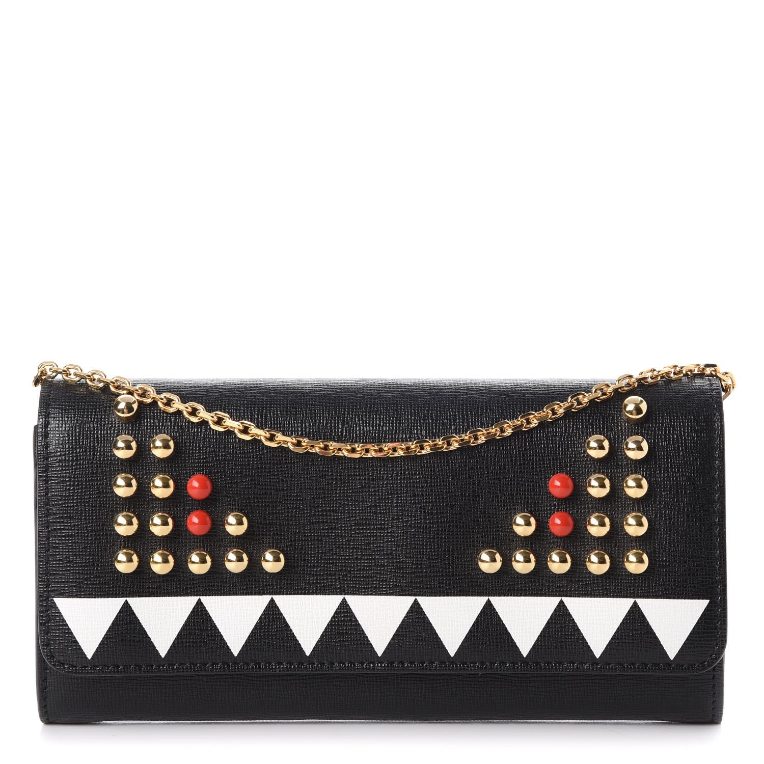 Fendi Vitello Elite Studded Monster Continental Wallet on Chain Black 1 of 8