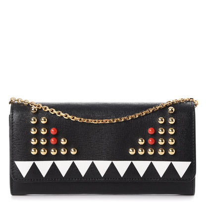 Fendi Vitello Elite Studded Monster Continental Wallet on Chain Black 1 of 8