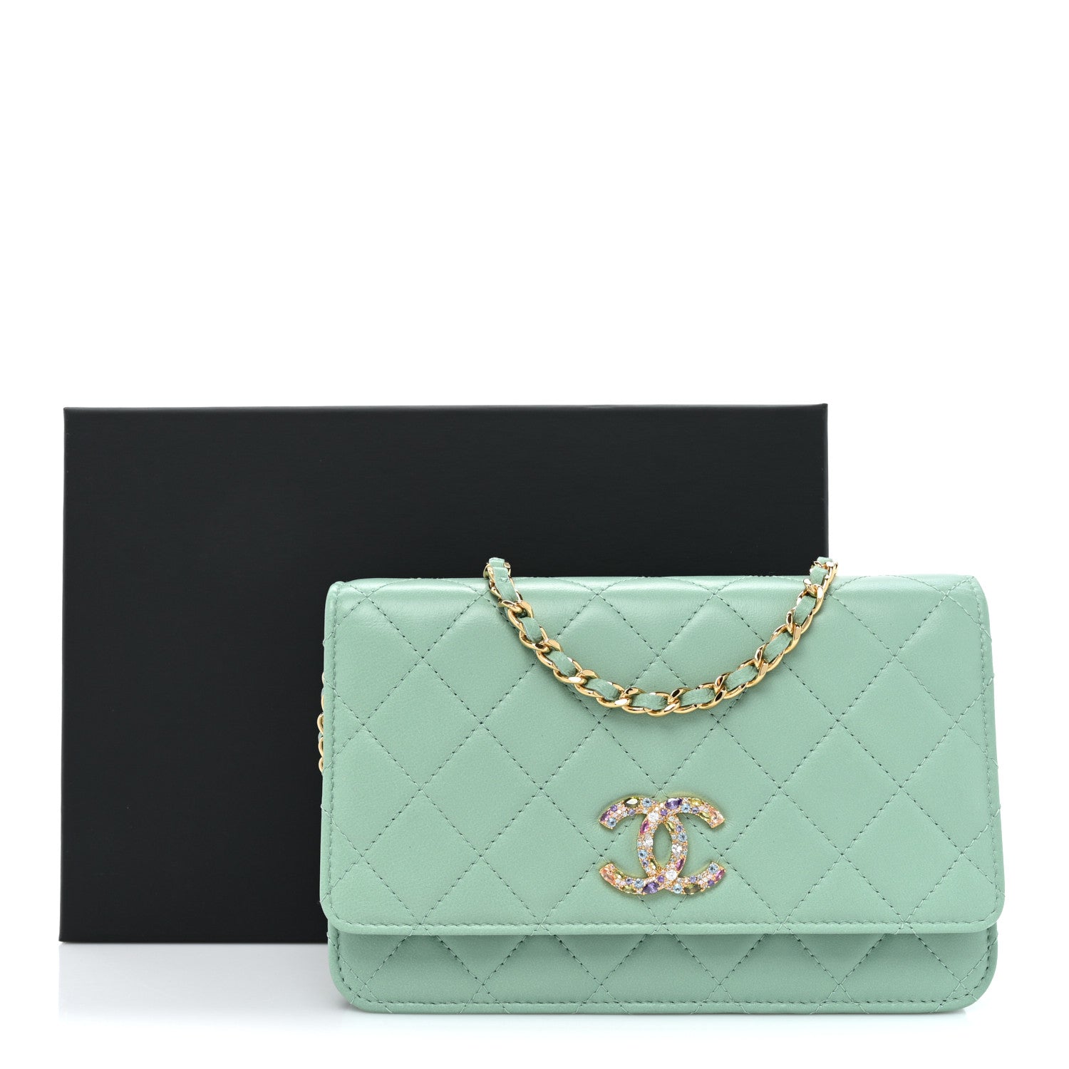 Chanel Lambskin Quilted Zirconium Wallet On Chain WOC Light Green 11 of 11