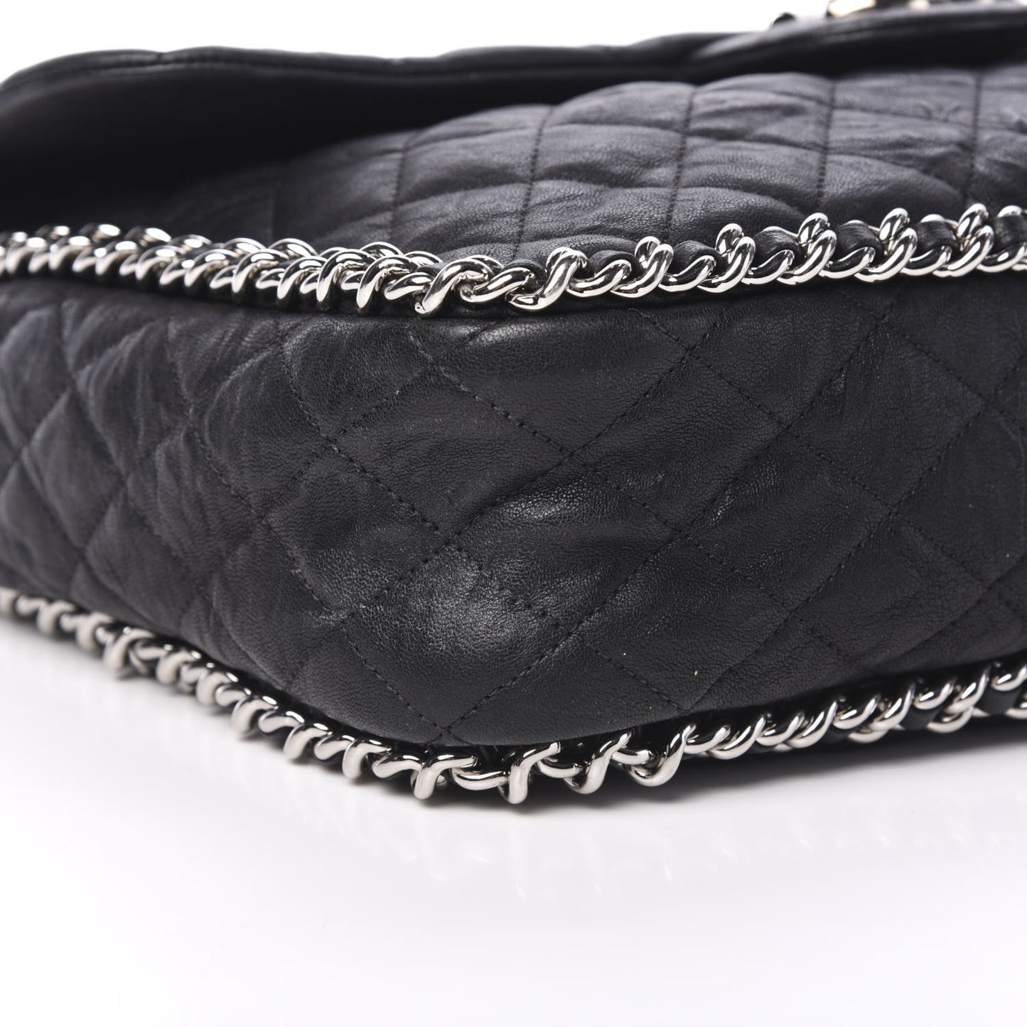 Washed Lambskin Quilted Maxi Chain Around Flap Black