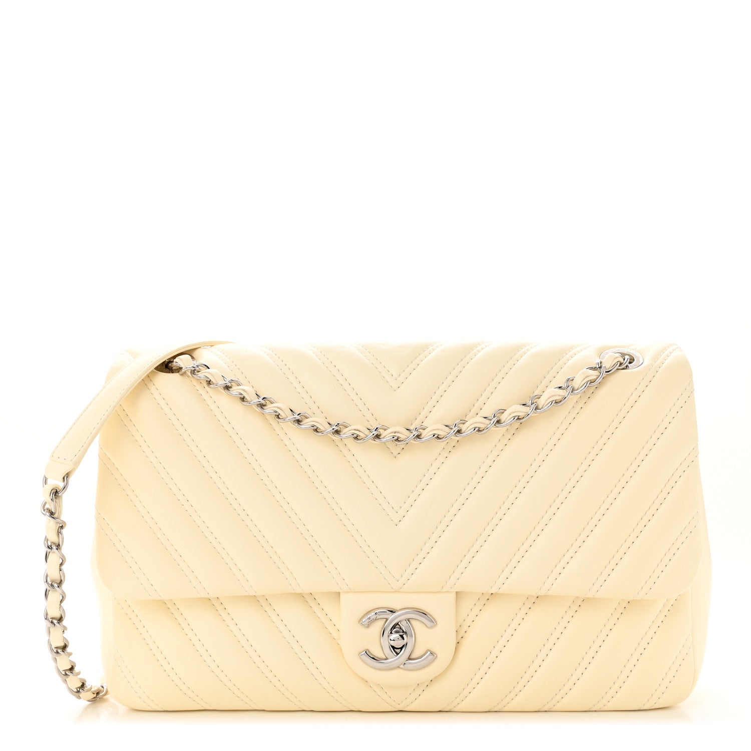 Chanel Lambskin Chevron Quilted Double Stitch Jumbo Single Flap White 1 of 12