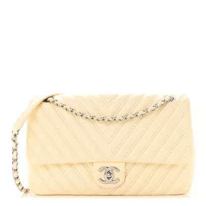 Chanel Lambskin Chevron Quilted Double Stitch Jumbo Single Flap White 1 of 12