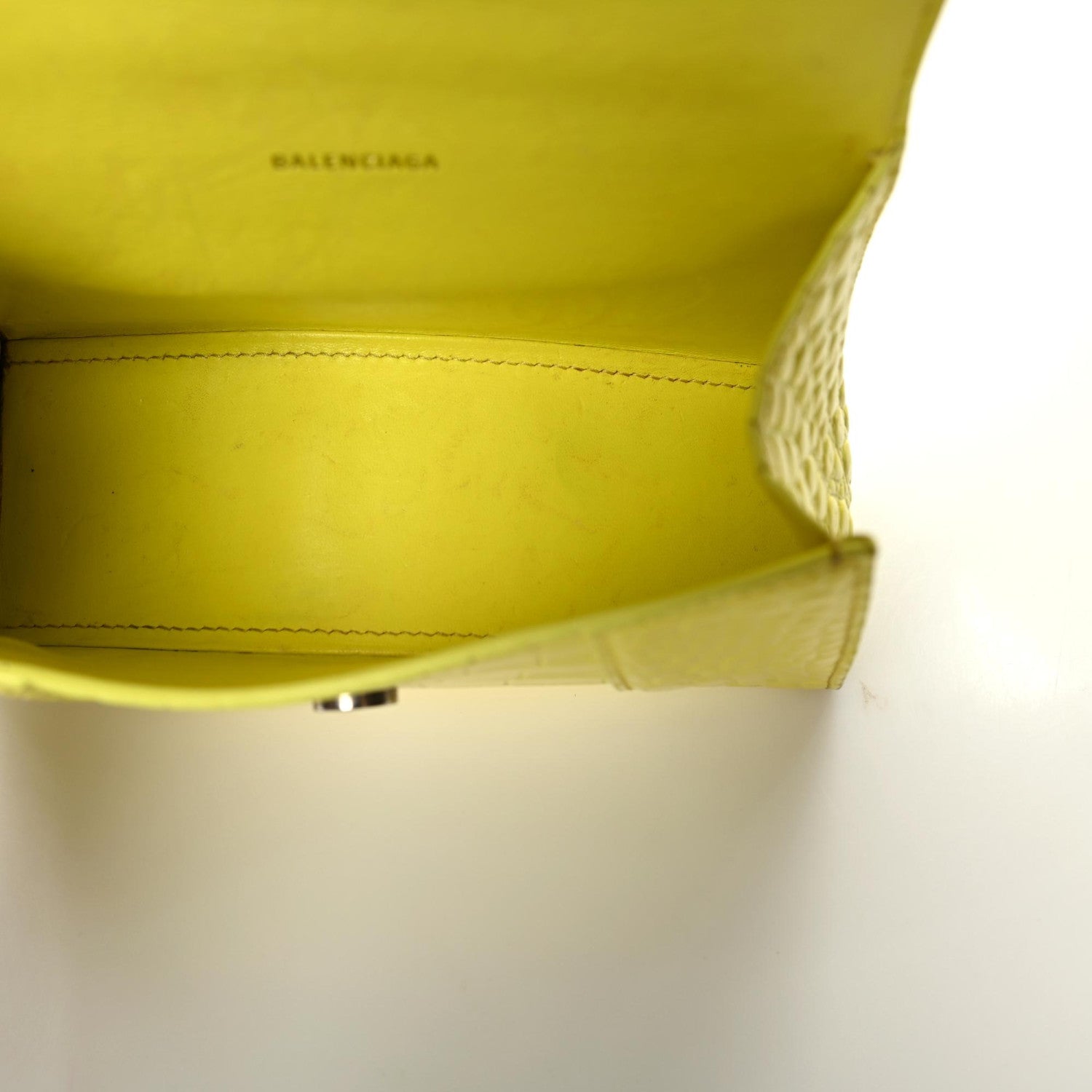 Balenciaga Shiny Calfskin Crocodile Embossed Hourglass Top Handle Bag XS Light Yellow 8 of 9