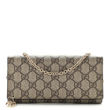 Gucci GG Supreme Monogram GG Pierce Chain Clutch Wallet Beige Ebony Black 1 of 10