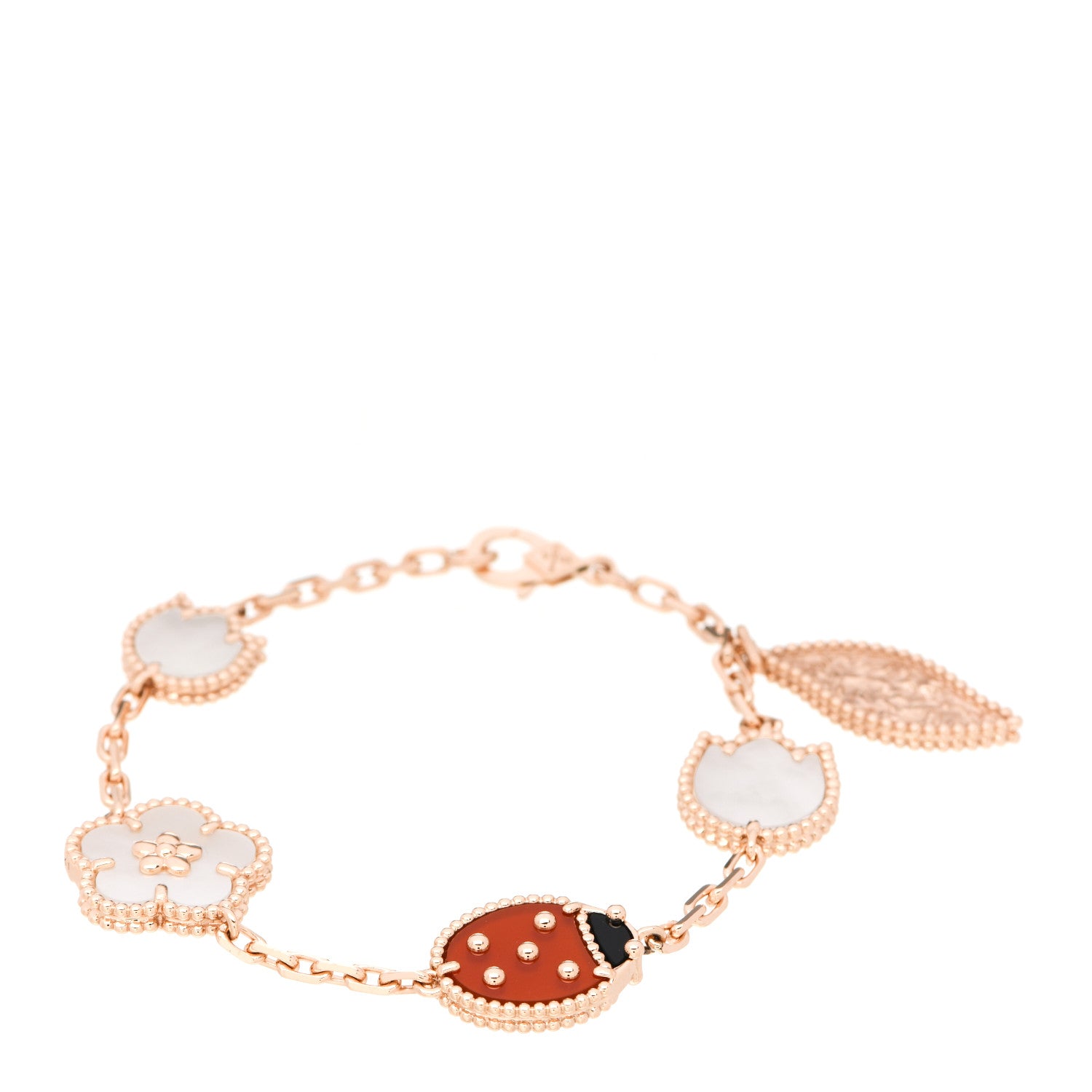 Van Cleef & Arpels 18K Rose Gold Carnelian Mother of Pearl Onyx 5 Motifs Lucky Spring Bracelet 1 of 5