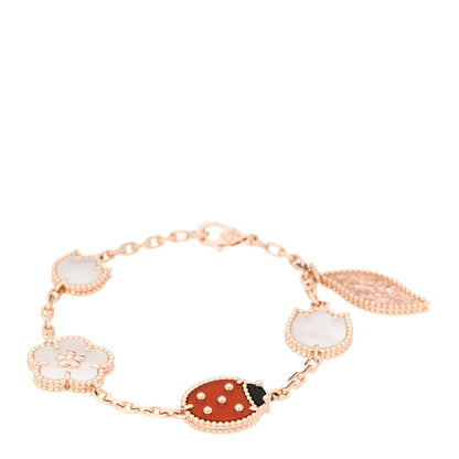 Van Cleef & Arpels 18K Rose Gold Carnelian Mother of Pearl Onyx 5 Motifs Lucky Spring Bracelet 1 of 5