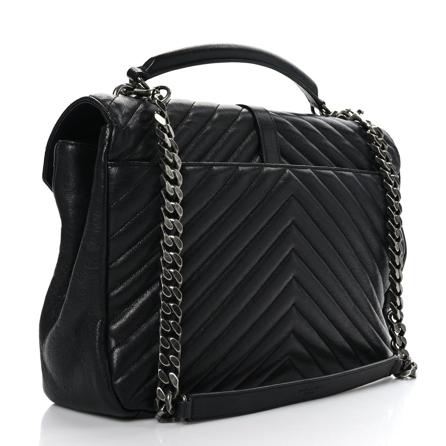 Sheepskin Matelasse Chevron Monogram Large College Satchel Black