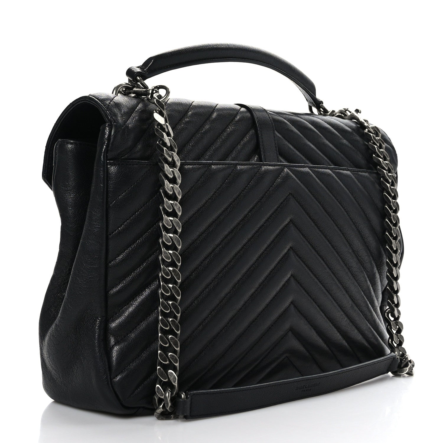Saint Laurent Sheepskin Matelasse Chevron Monogram Large College Satchel Black 3 of 10