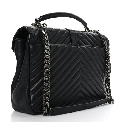 Saint Laurent Sheepskin Matelasse Chevron Monogram Large College Satchel Black 3 of 10