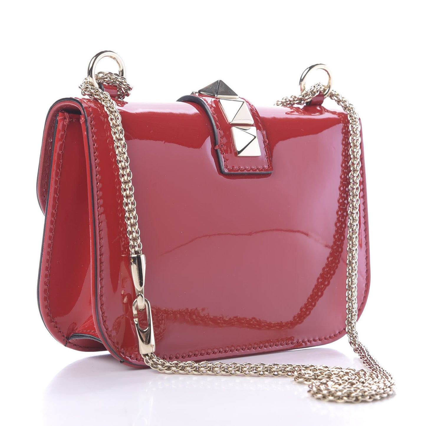 Patent Small Glam Lock Rockstud Flap Rosso Valentino