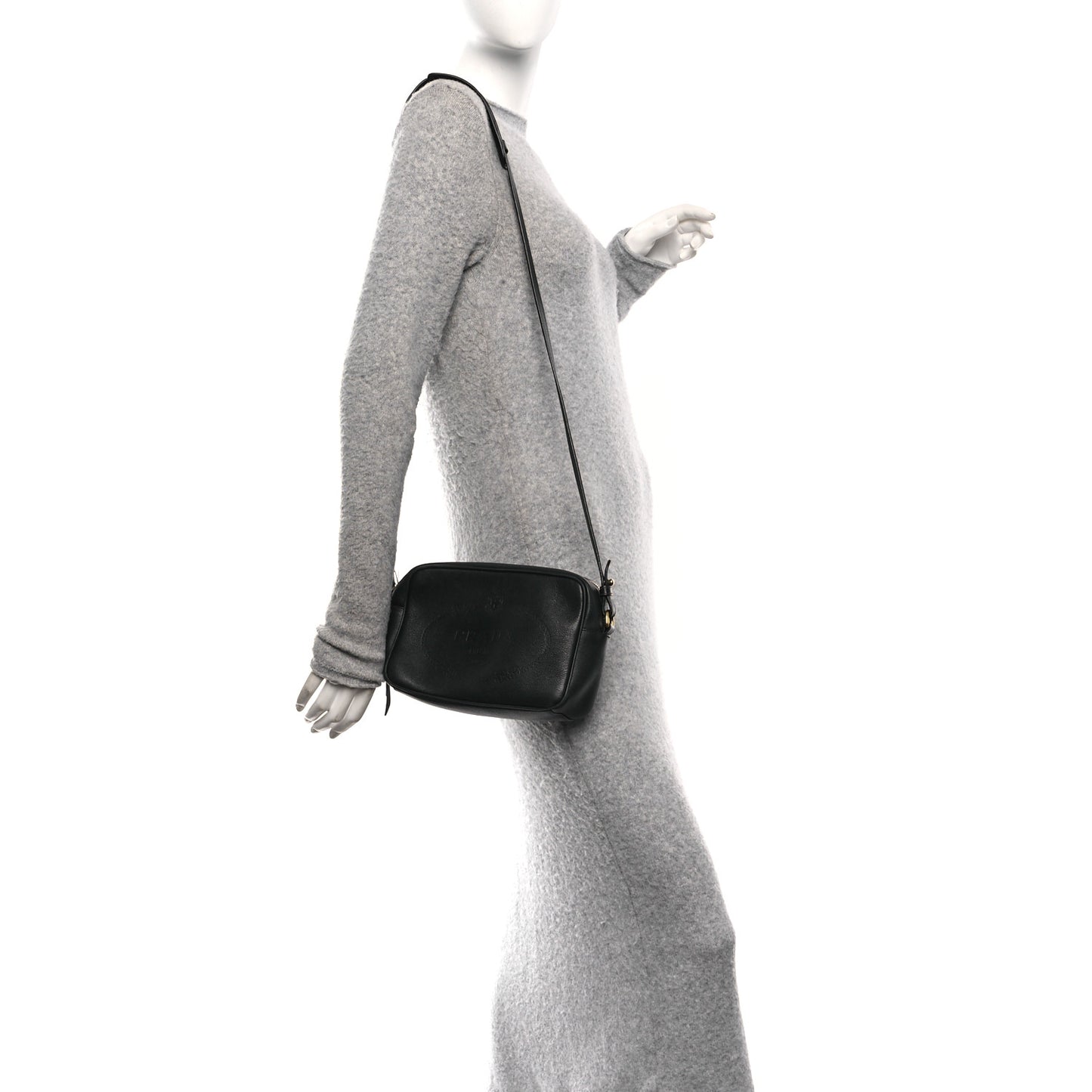 Glace Calfskin Embossed Logo Crossbody Black