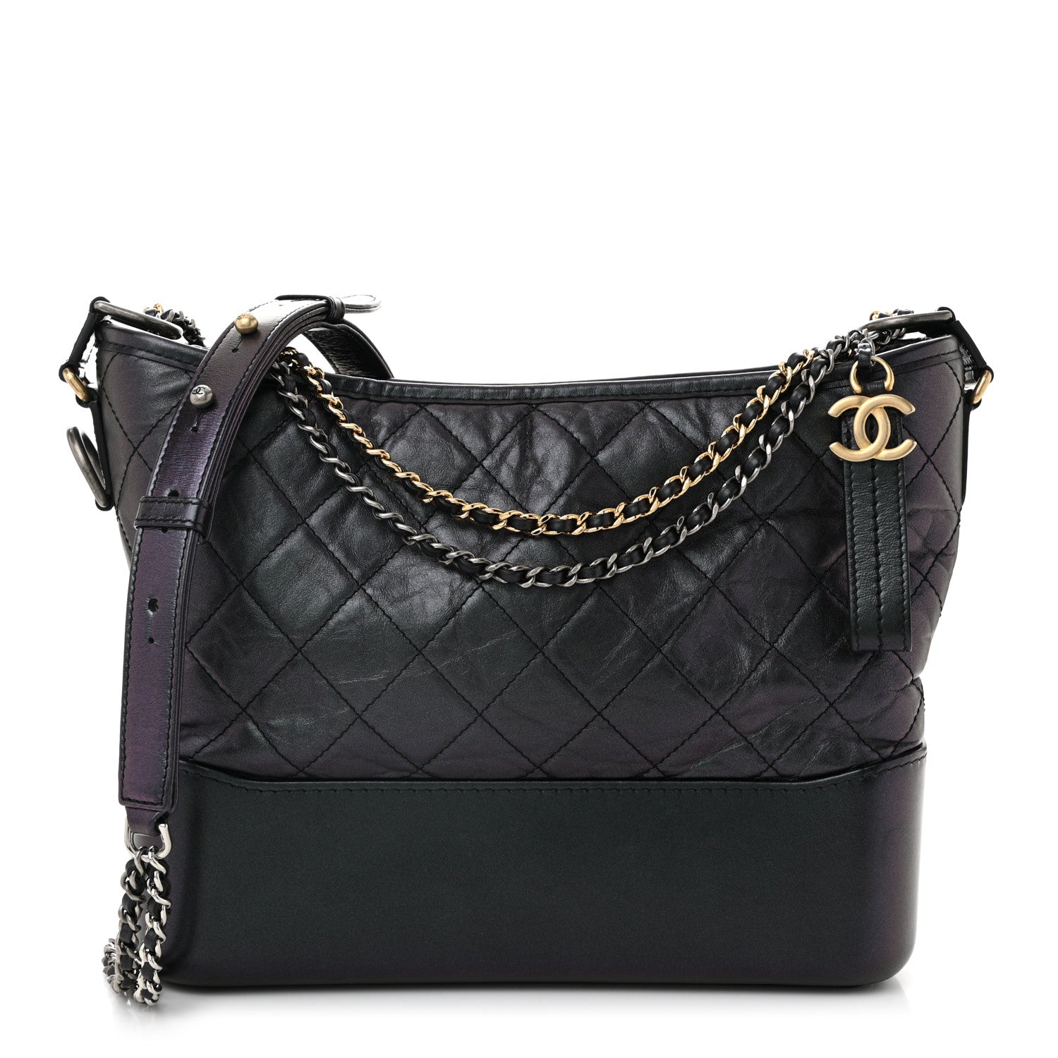 Chanel Iridescent Aged Calfskin Quilted Medium Gabrielle Hobo Black 1 of 11