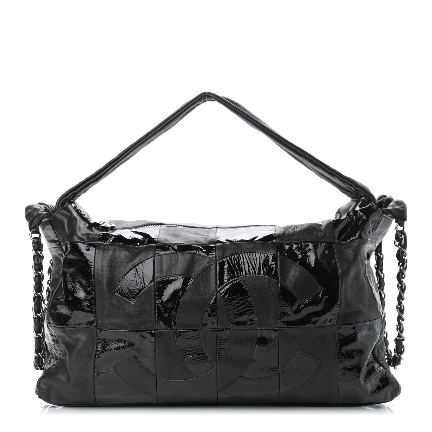 Lambskin Patent Calfskin Brooklyn Patchwork Hobo Black