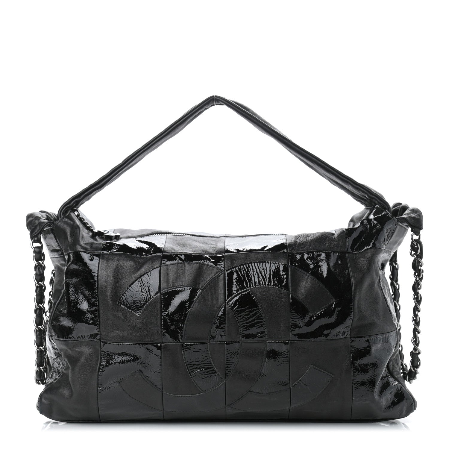 Chanel Lambskin Patent Calfskin Brooklyn Patchwork Hobo Black 1 of 8