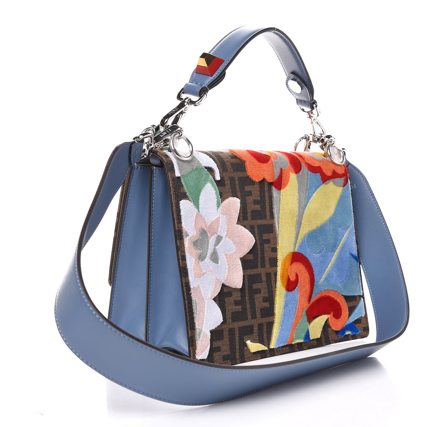 Fendi Vitello Liberty Zucca Velvet Floral Floral Kan I Shoulder Bag Ceruleo Multicolor 3 of 7
