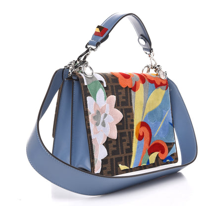 Fendi Vitello Liberty Zucca Velvet Floral Floral Kan I Shoulder Bag Ceruleo Multicolor 3 of 7