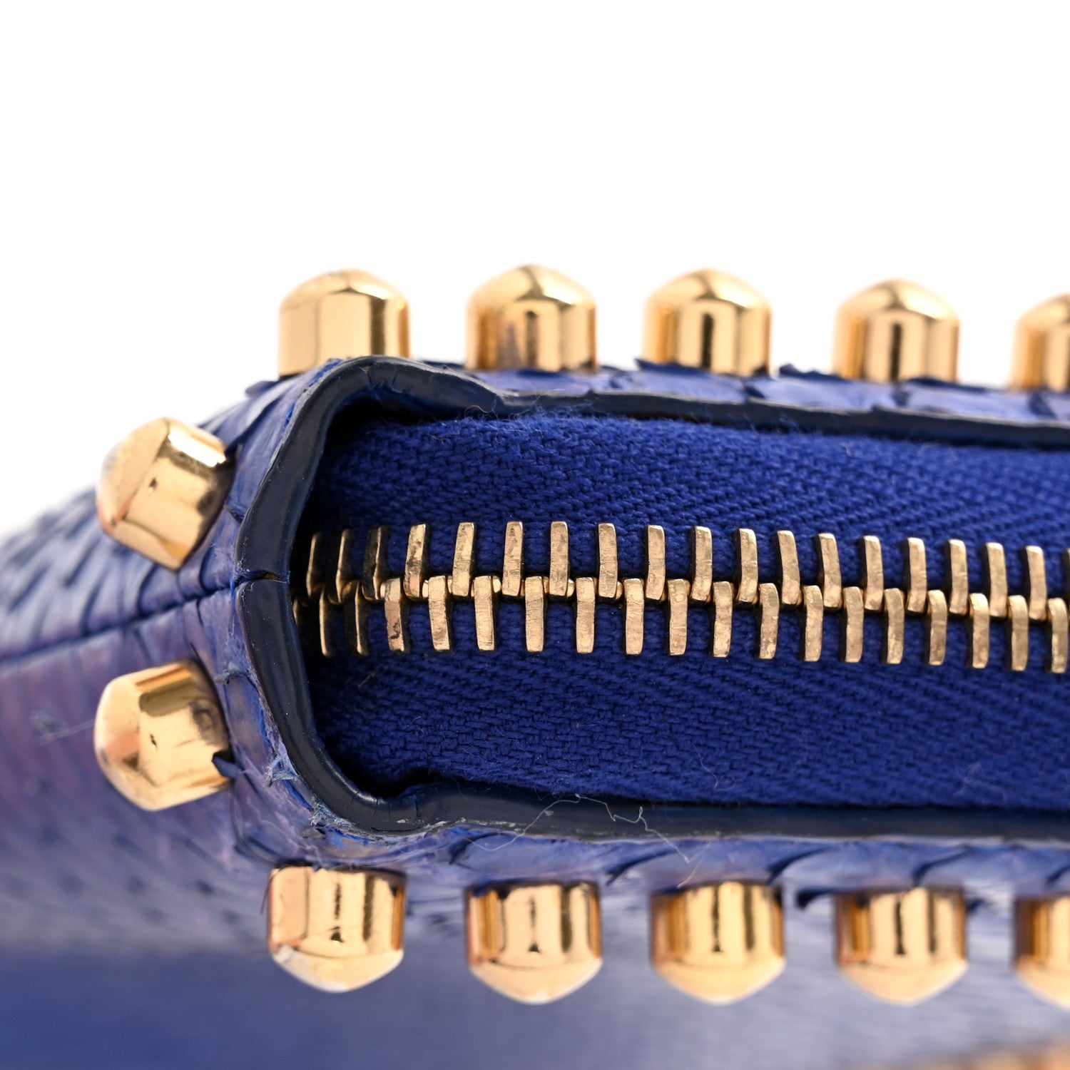 Fendi Snakeskin Mink Fur Studded Karlito Zip Around Wallet Blue