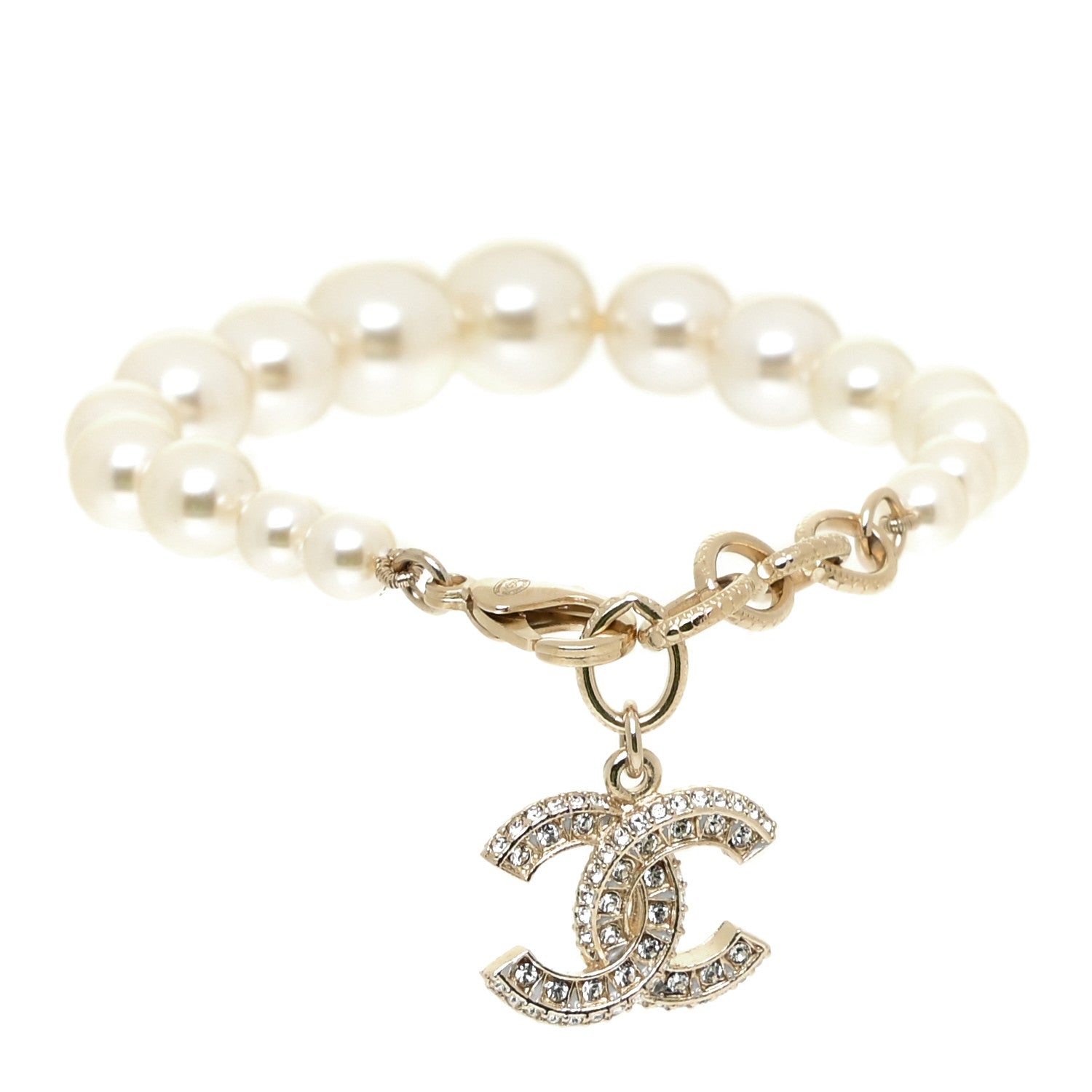 Chanel Graduated Pearl Crystal CC Bracelet Gold 1 of 6