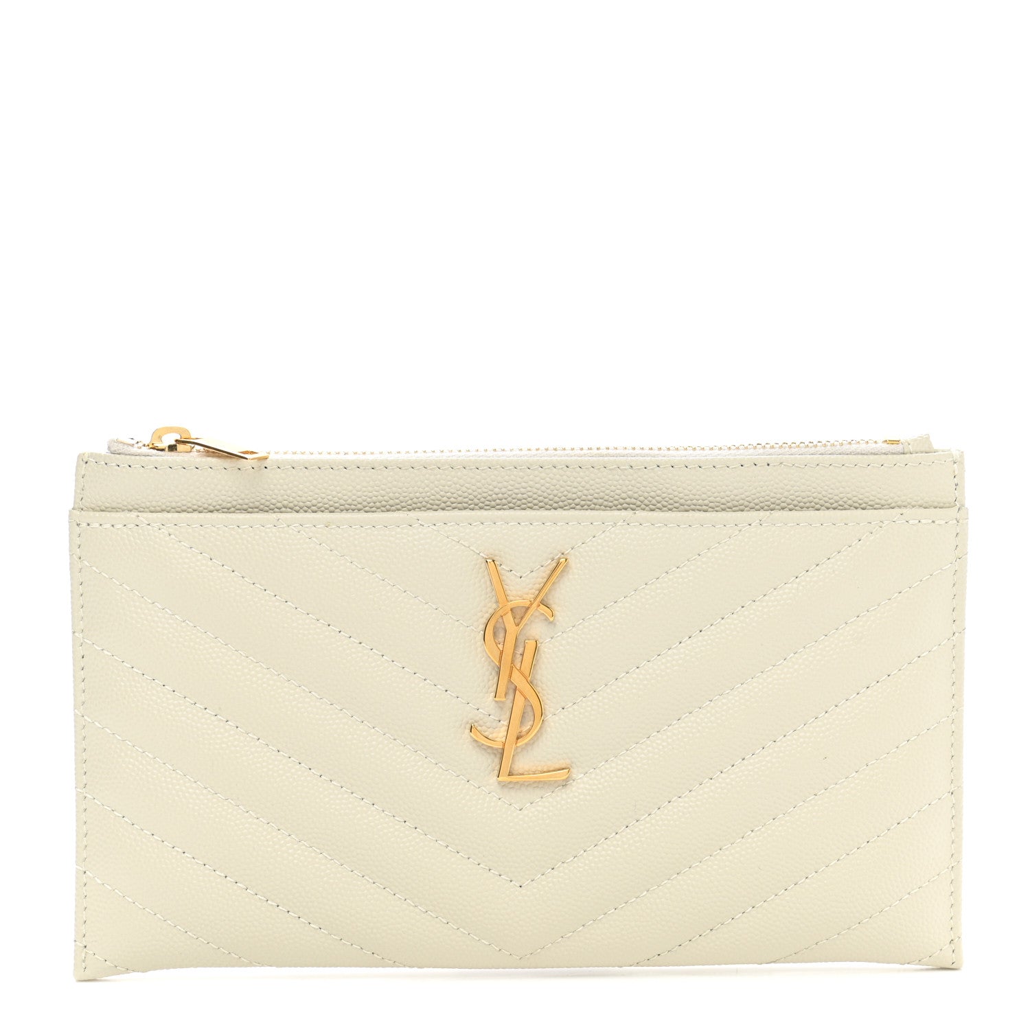 Saint Laurent Grain De Poudre Chevron Monogram Bill Pouch Crema Soft 1 of 7