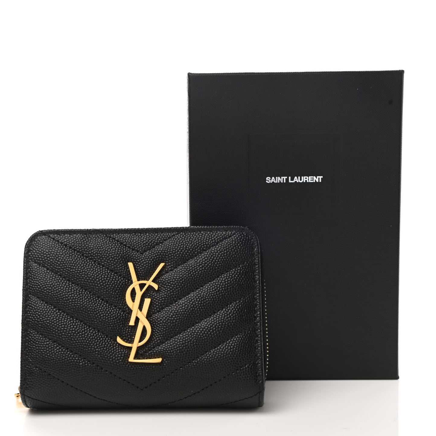 Grain De Poudre Matelasse Chevron Monogram Compact Zip Around Wallet Black
