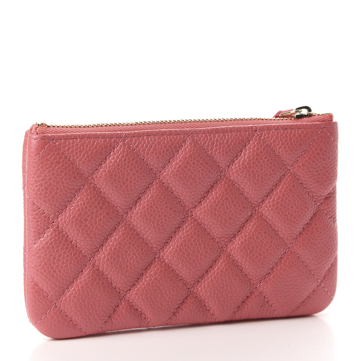 Iridescent Caviar Quilted Small Cosmetic Case Pink