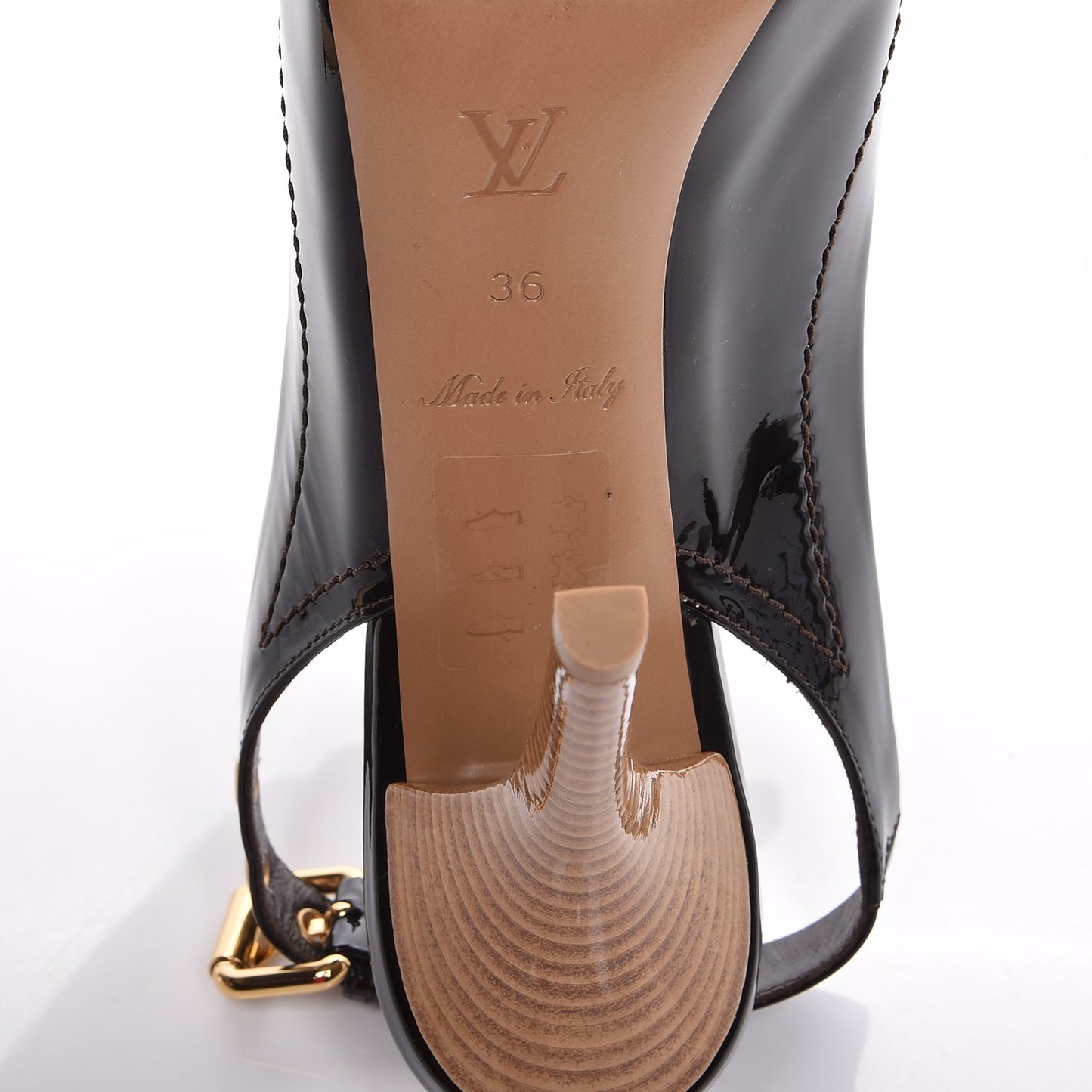 Patent Damier Ebene Saint Honore Slingback Heels 36 Brown