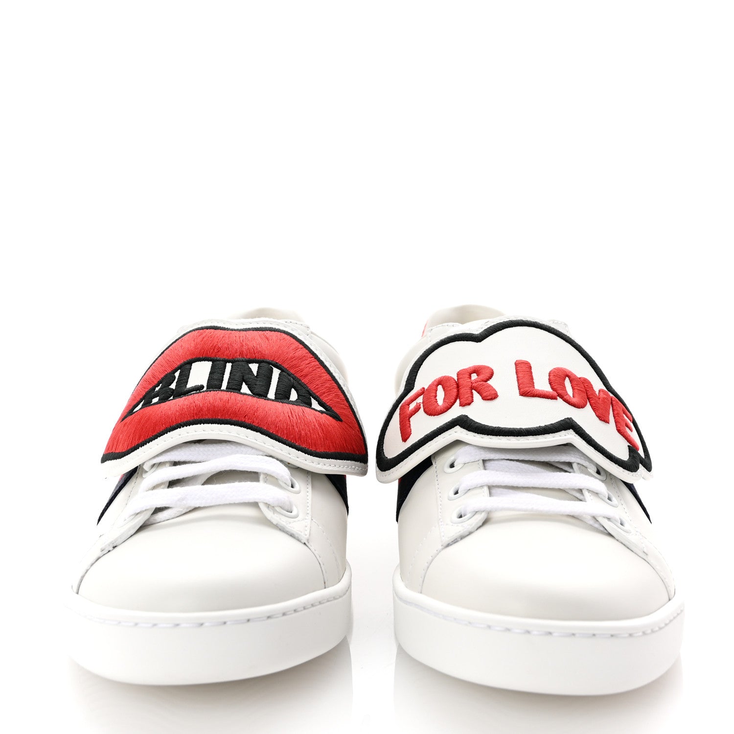 Gucci Calfskin Ayers Web Blind For Love Embroidered Womens Ace Sneakers 37.5 White 2 of 11