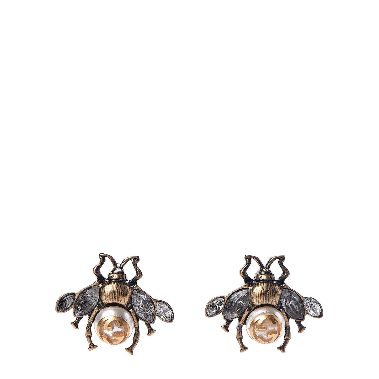 Crystal Pearl Bee Earrings Gold
