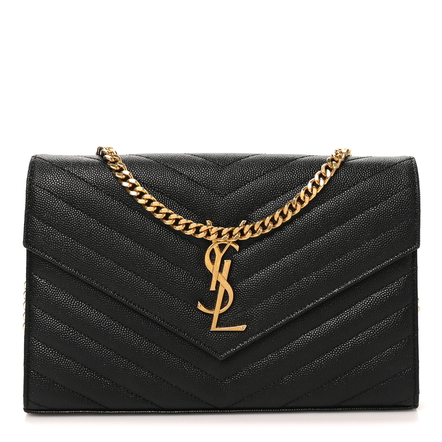 Grain De Poudre Matelasse Chevron Monogram Chain Wallet Black