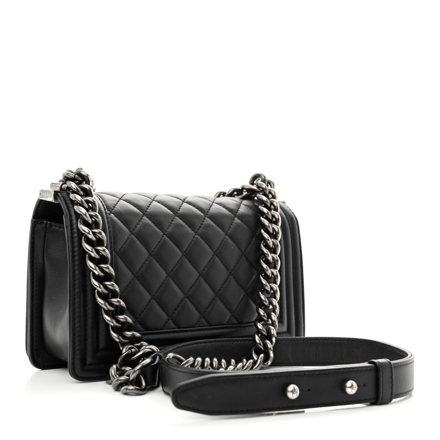 Lambskin Quilted Small Boy Flap Black