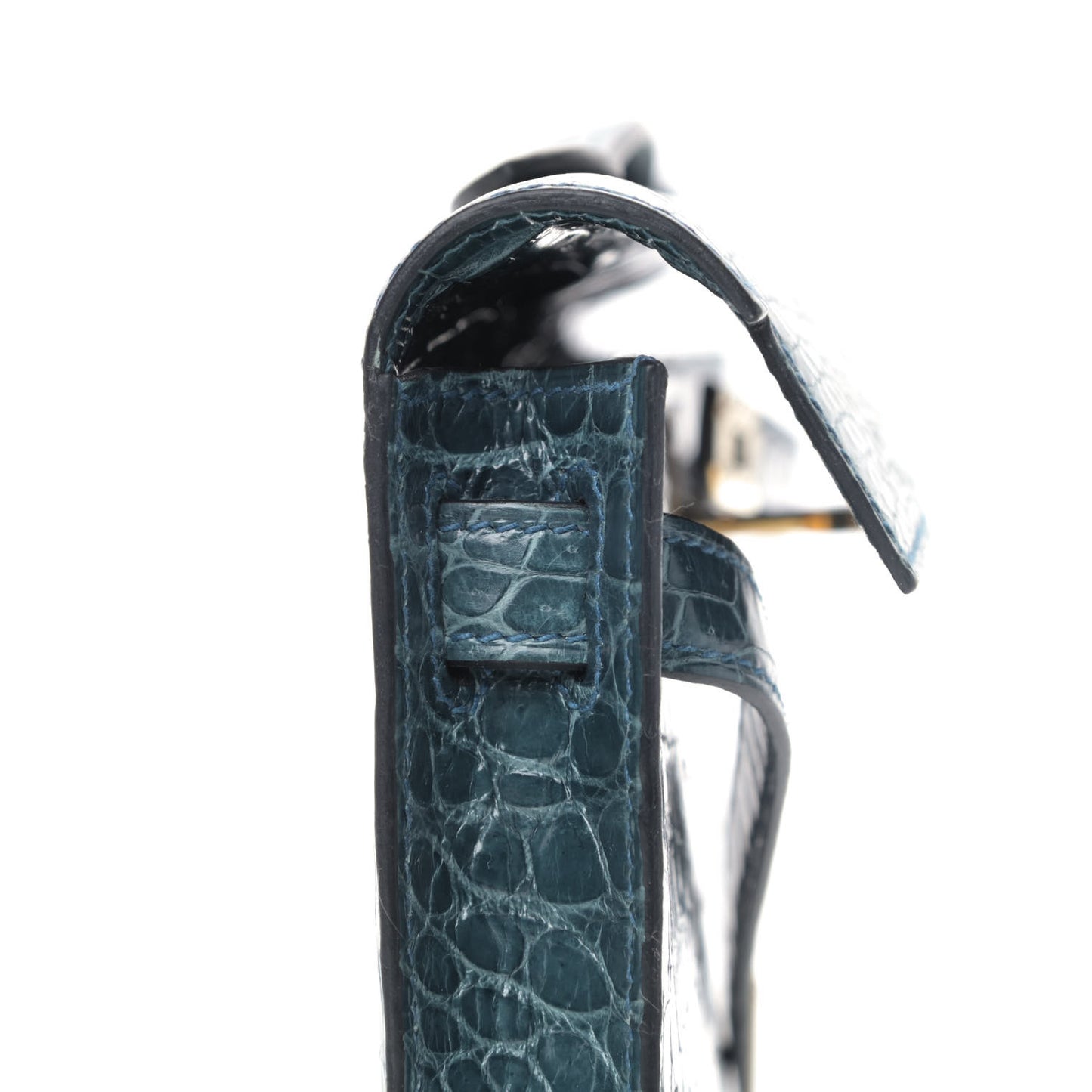 Shiny Porosus Crocodile Kelly Cut Pochette Colvert