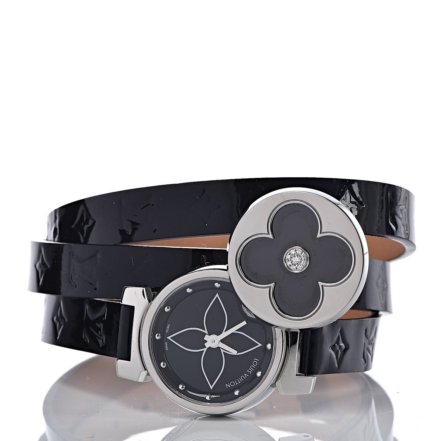 Stainless Steel Vernis 22mm Tambour Bijou Secret Quartz Watch Black