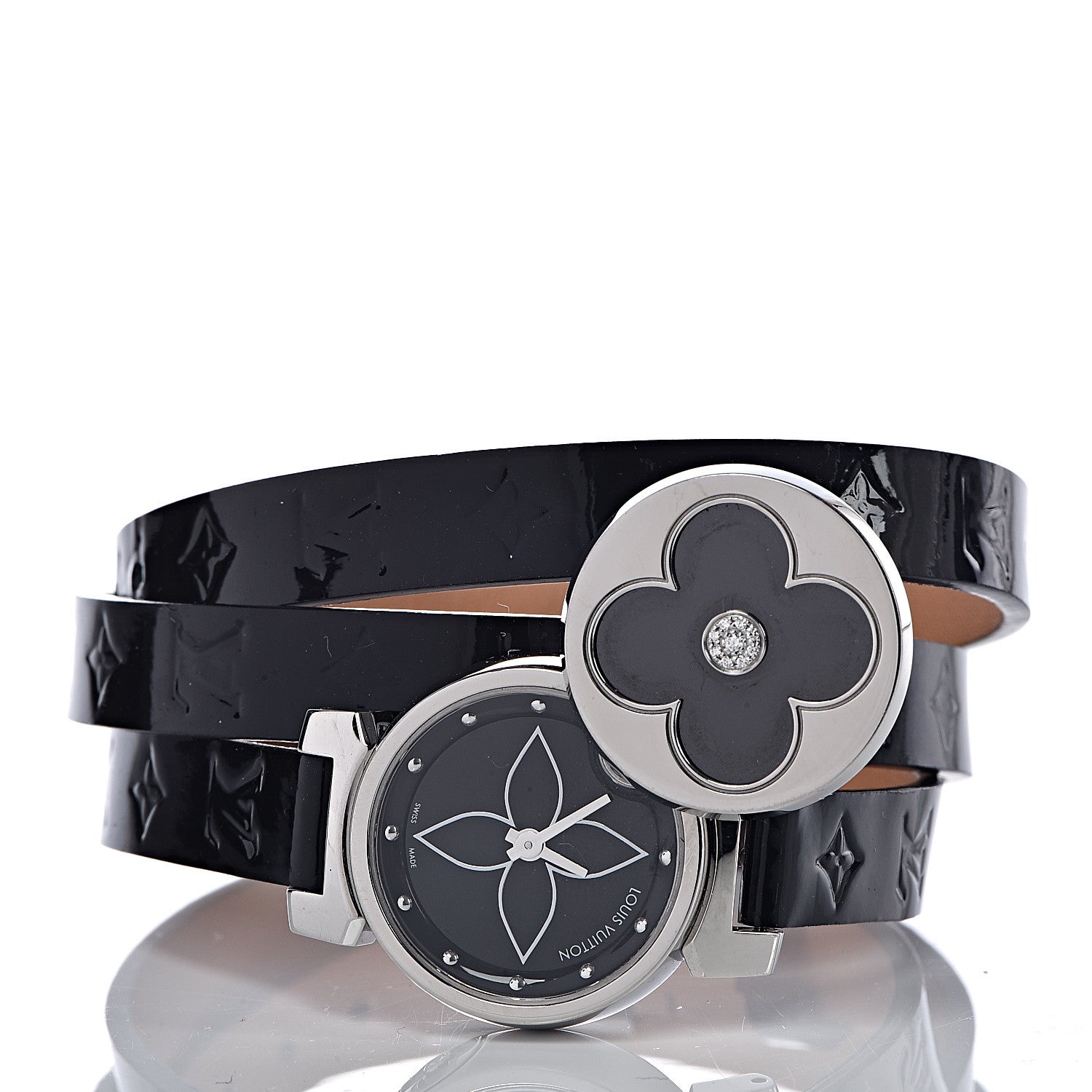Louis Vuitton Stainless Steel Vernis 22mm Tambour Bijou Secret Quartz Watch Black 3 of 13