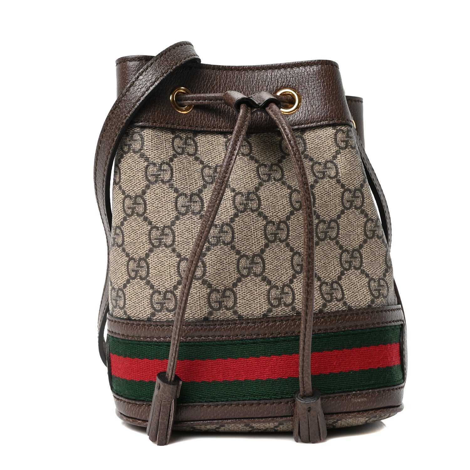 Gucci GG Supreme Monogram Web Mini Ophidia Bucket Bag Brown 1 of 10