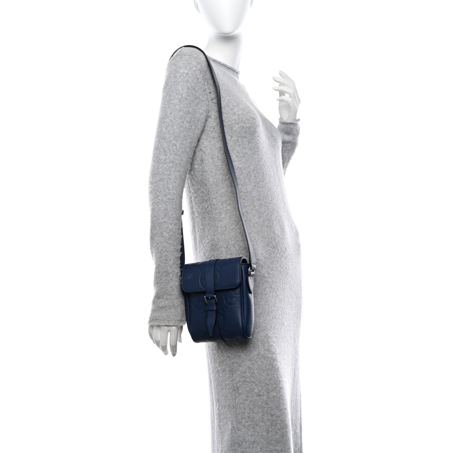 Gucci Piuma Calfskin Jumbo GG Embossed Messenger Bag Blue 3 of 10