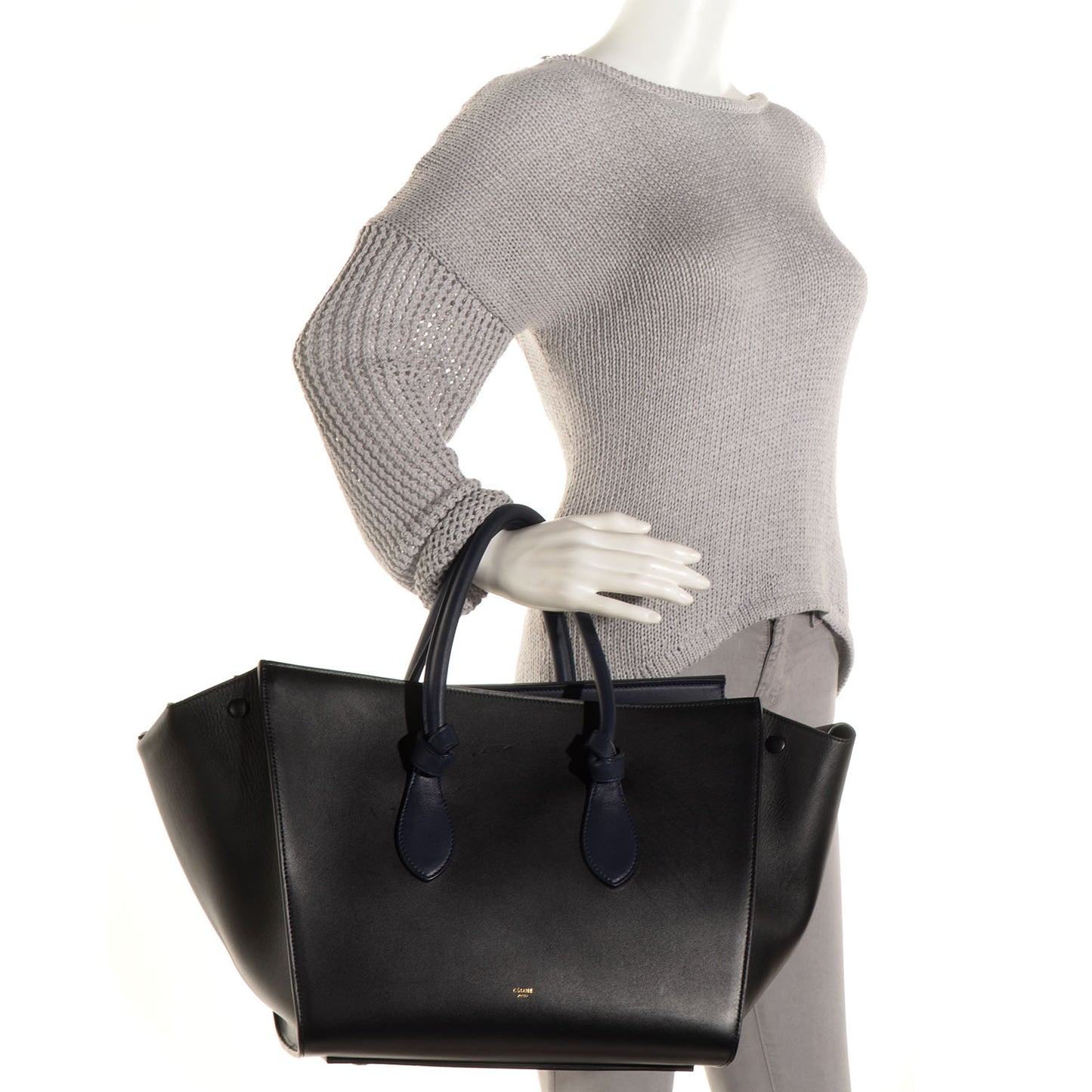Smooth Calfskin Large Bi-Color Tie Knot Tote Black Navy