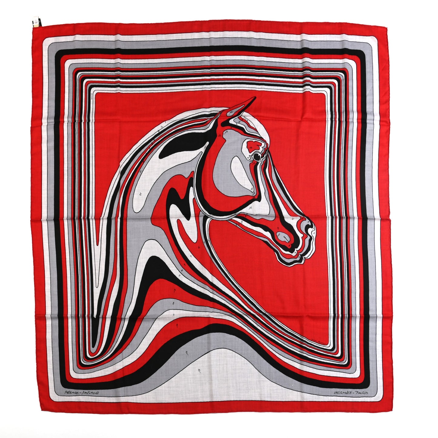 Cashmere Silk Pegase Paysage Shawl 140 Rouge Gris Chine Noir