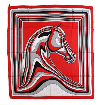 Hermes Cashmere Silk Pegase Paysage Shawl 140 Rouge Gris Chine Noir 1 of 5