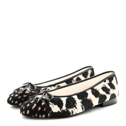 Chanel Pony Hair Cap Toe CC Ballerina Flats 38.5 White Brown Black 4 of 10