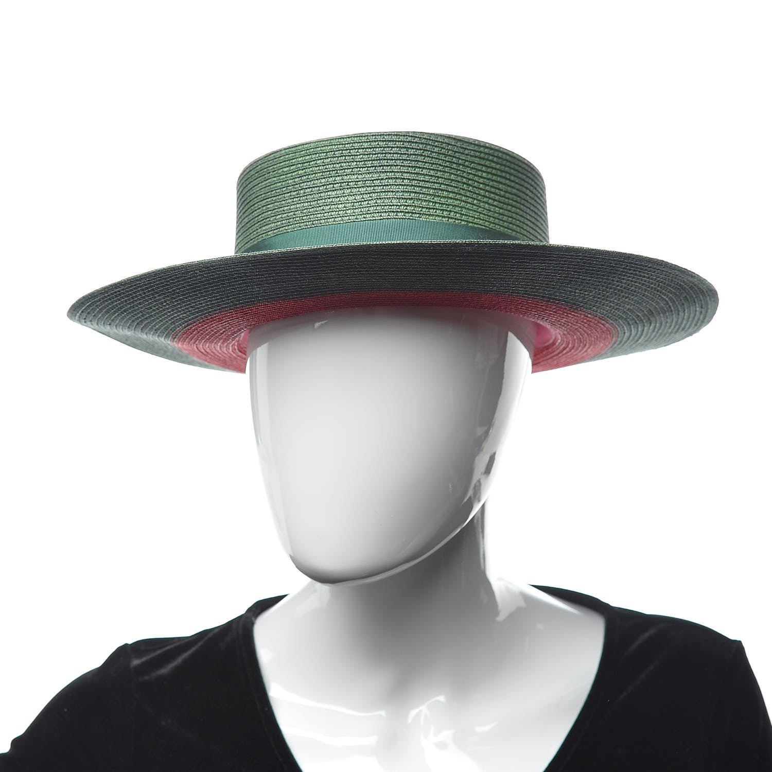 Gucci Straw Web Papier Wide Brim Hat M Green Red 2 of 9