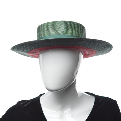 Gucci Straw Web Papier Wide Brim Hat M Green Red 2 of 9