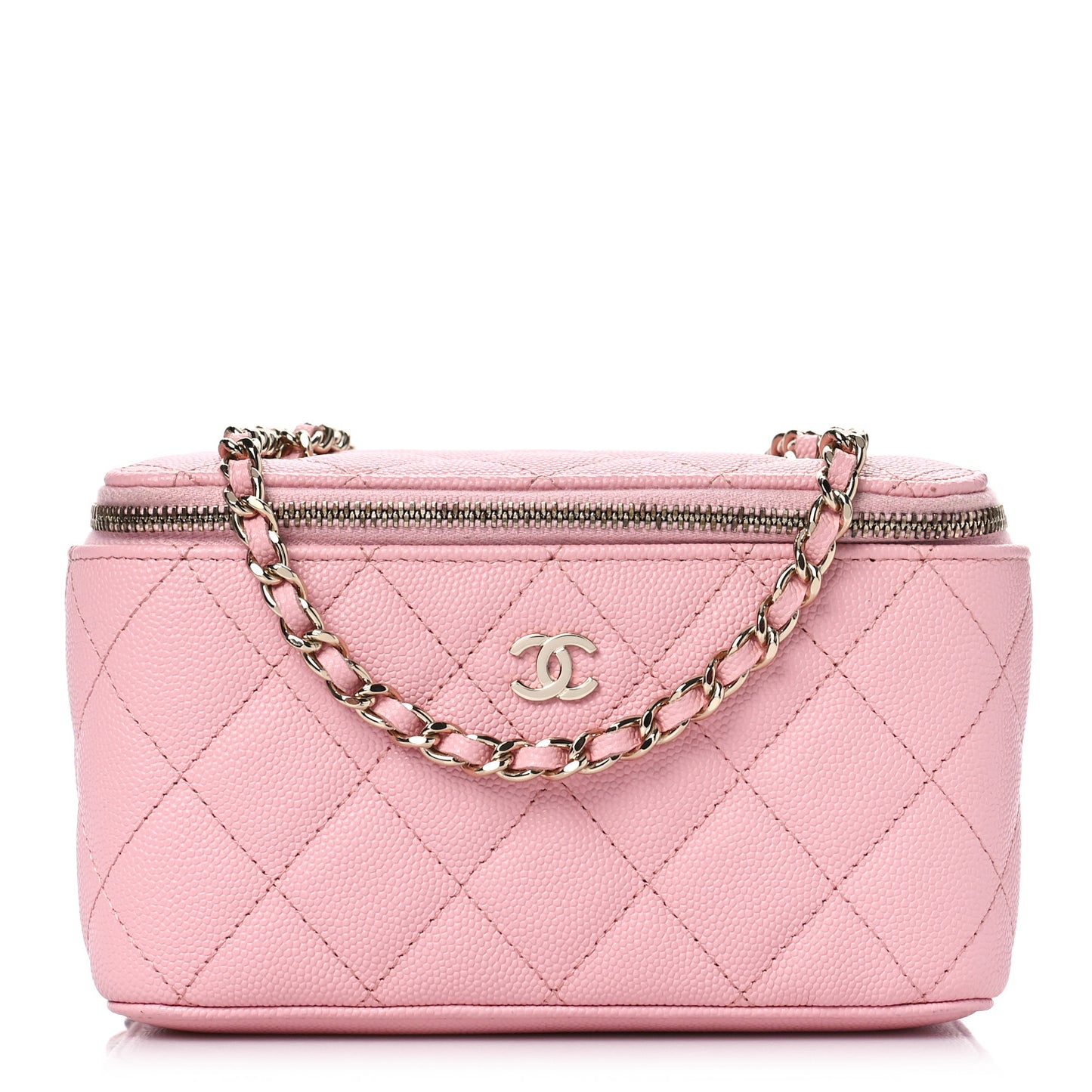 Caviar Quilted Small Vanity Case With Chain Pink