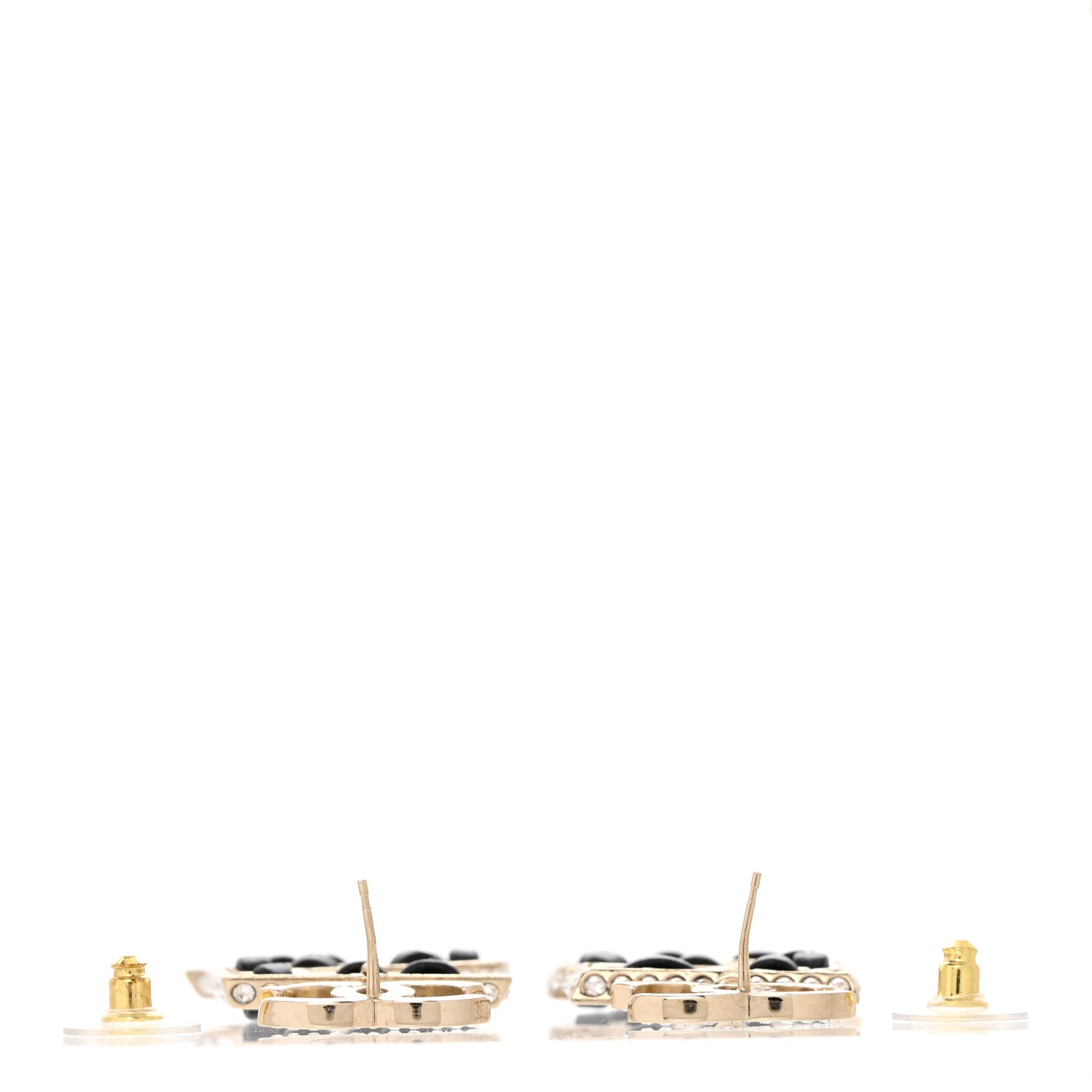 Chanel Crystal Lambskin Chain CC No 5 Drop Earrings Gold Black 3 of 5