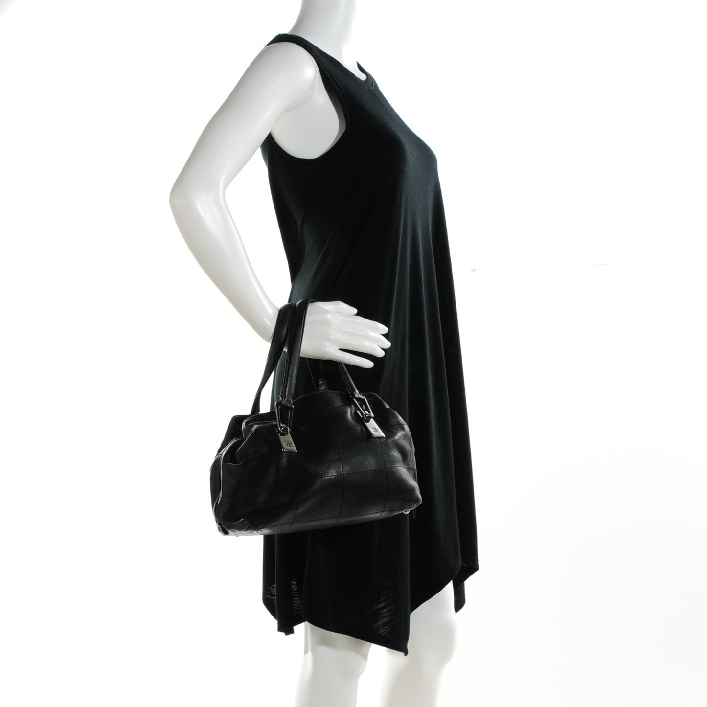 Caviar Square Stitched Medium Tote Black