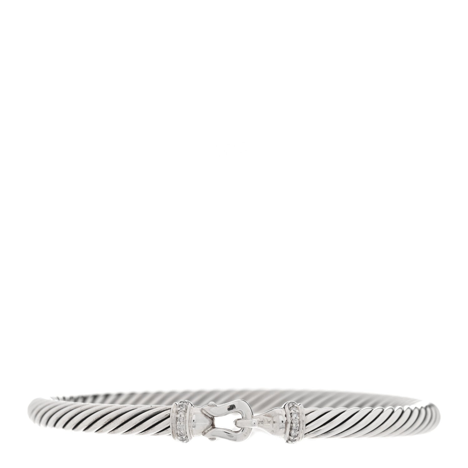 David Yurman Sterling Silver Diamond 5mm Cable Buckle Bracelet 1 of 3